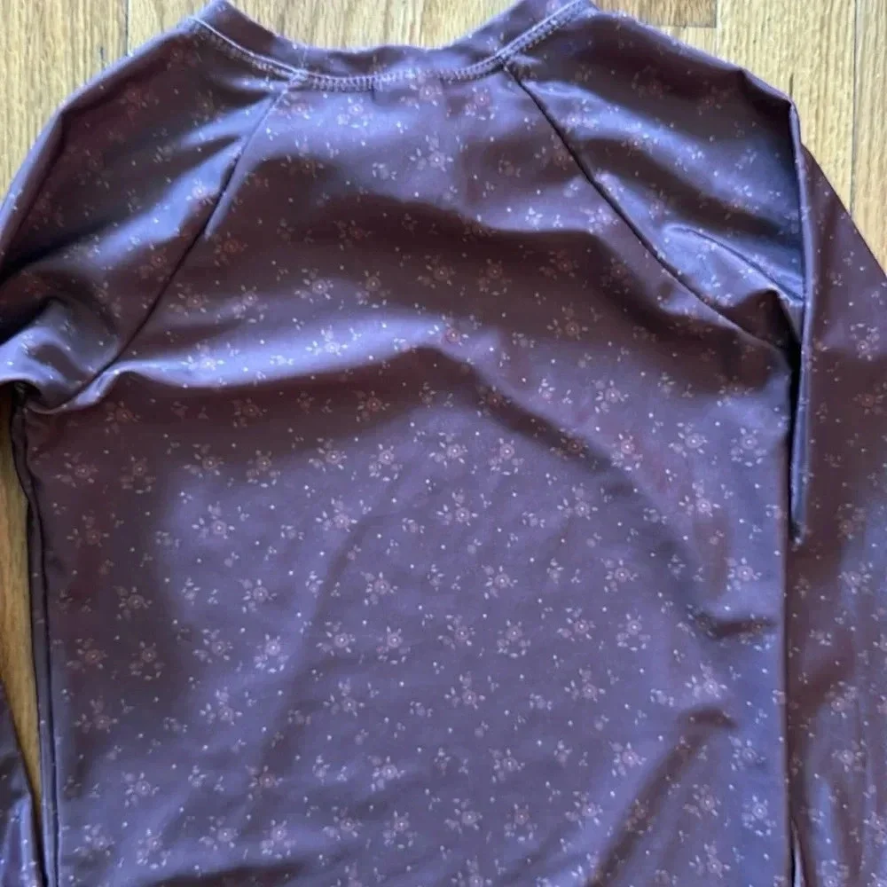 Jamie Kay sz 6 brown floral print rash guard never worn small thread flaw shown